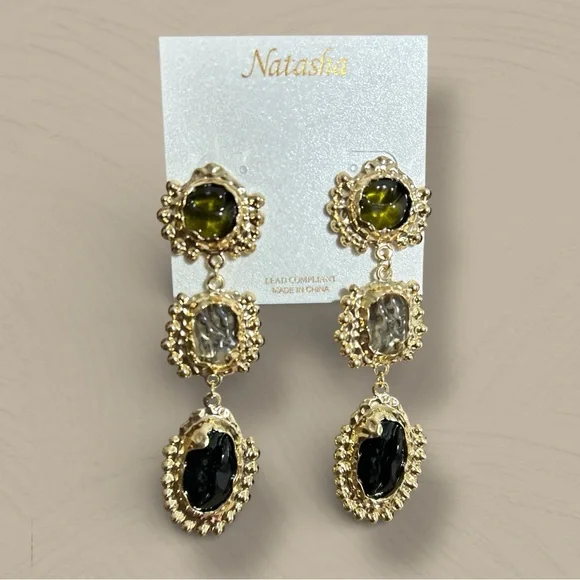 NWT Natasha Gold Tone Rhinestones Crystal Statement earrings - Picture 6 of 16